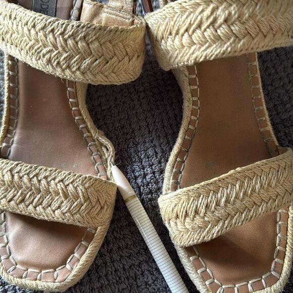 Steve Madden Raffia Espadrille‎ Wedge Sandals Natural Tan Buckle Strap Size 9 - Picture 5 of 12